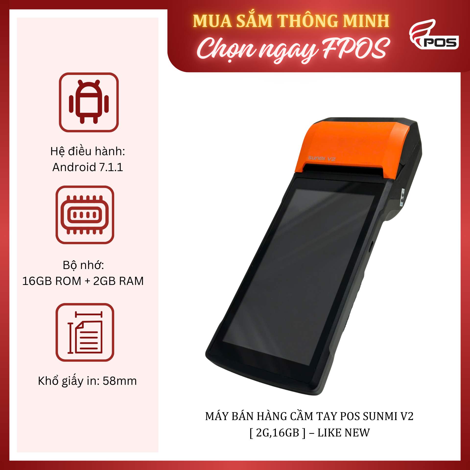 may-cam-tay-pos-sunmi-v2-like-new Máy bán hàng cầm tay POS Sunmi V2